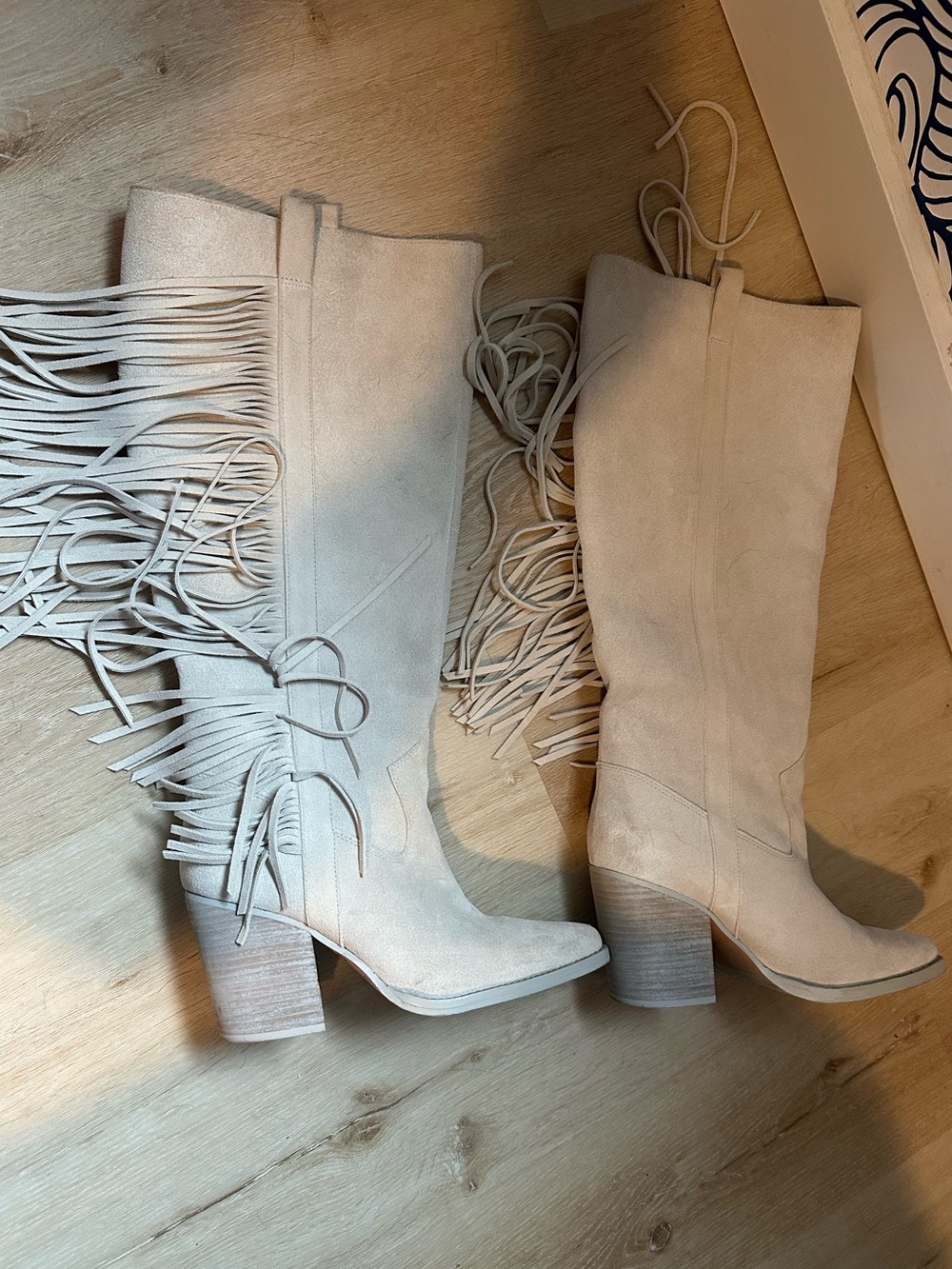 Vince Camuto Genuine Leather Fringe Knee-High Cowboy Boots - Picture 3 of 5